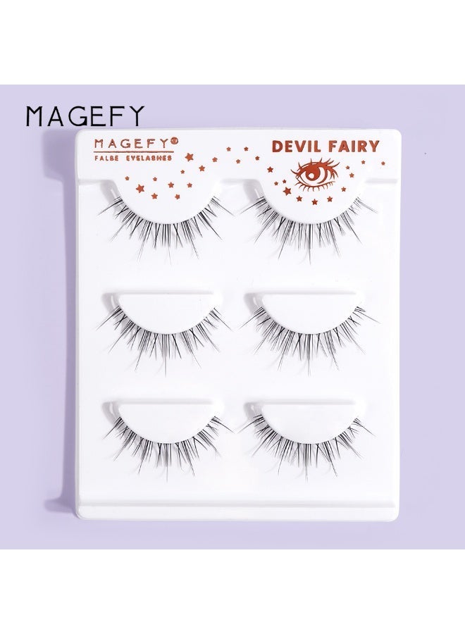 MAGEFY 3 Pairs Pack Light Volume Short Fake Eye Lashes Lashes False Eyelashes Cat Eyes Wispy Natural Faux Mink Lashes - Image 3