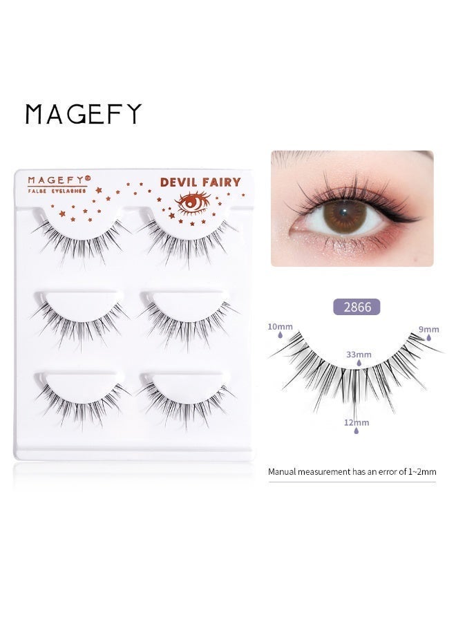 MAGEFY 3 Pairs Pack Light Volume Short Fake Eye Lashes Lashes False Eyelashes Cat Eyes Wispy Natural Faux Mink Lashes - Image 1