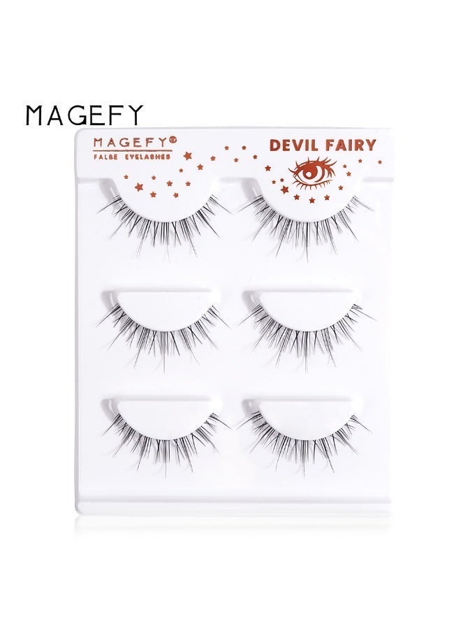 MAGEFY 3 Pairs Pack Light Volume Short Fake Eye Lashes Lashes False Eyelashes Cat Eyes Wispy Natural Faux Mink Lashes - Image 2