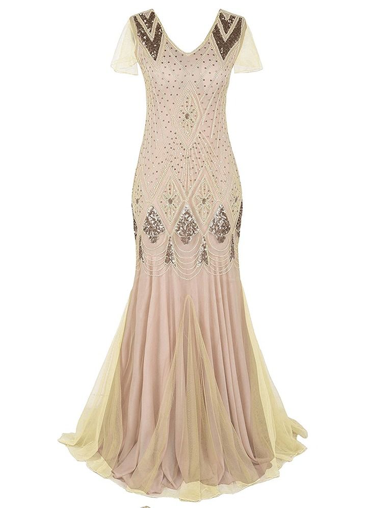 Loquat Vintage Plus-size Party Dress Gold 