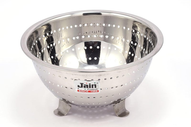 JAIN Royal Fruit & Vegetable Colander/Strainer - Silver (Dia - 9.5 inches) - Image 1