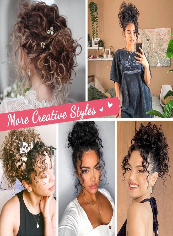 HOOJIH Messy Hair Bun Hair Piece Elastic Drawstring Loose Wave Large Curly Bun Short Synthetic Ponytail Extension Hair Bun Extension for Women Daily Use - Black Brown - Image 5