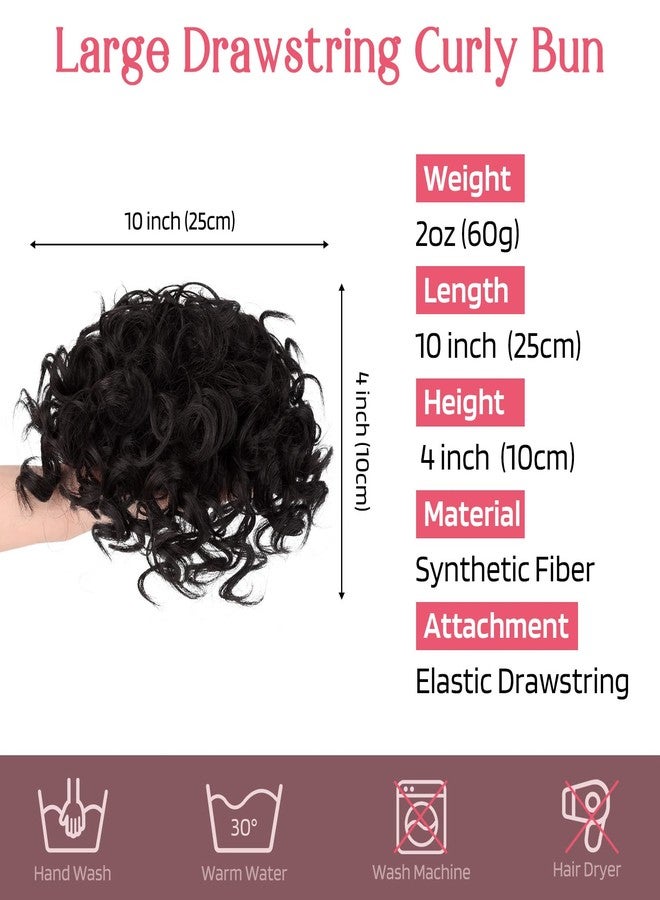 HOOJIH Messy Hair Bun Hair Piece Elastic Drawstring Loose Wave Large Curly Bun Short Synthetic Ponytail Extension Hair Bun Extension for Women Daily Use - Black Brown - Image 2