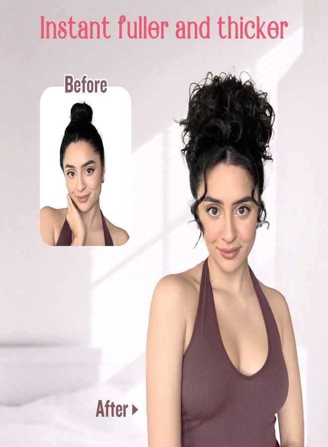 HOOJIH Messy Hair Bun Hair Piece Elastic Drawstring Loose Wave Large Curly Bun Short Synthetic Ponytail Extension Hair Bun Extension for Women Daily Use - Black Brown - Image 4