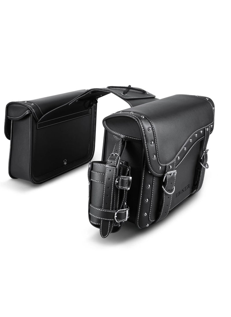 Generic Motorcycle Saddle Bags, PU leather Motorcycle Saddlebags, Reinforced Straps & Saddle Piece, with Cup Holder, Throw Over Saddle Bags Side Bags Universal Motorcycle Accessories, BlACK  - Image 1