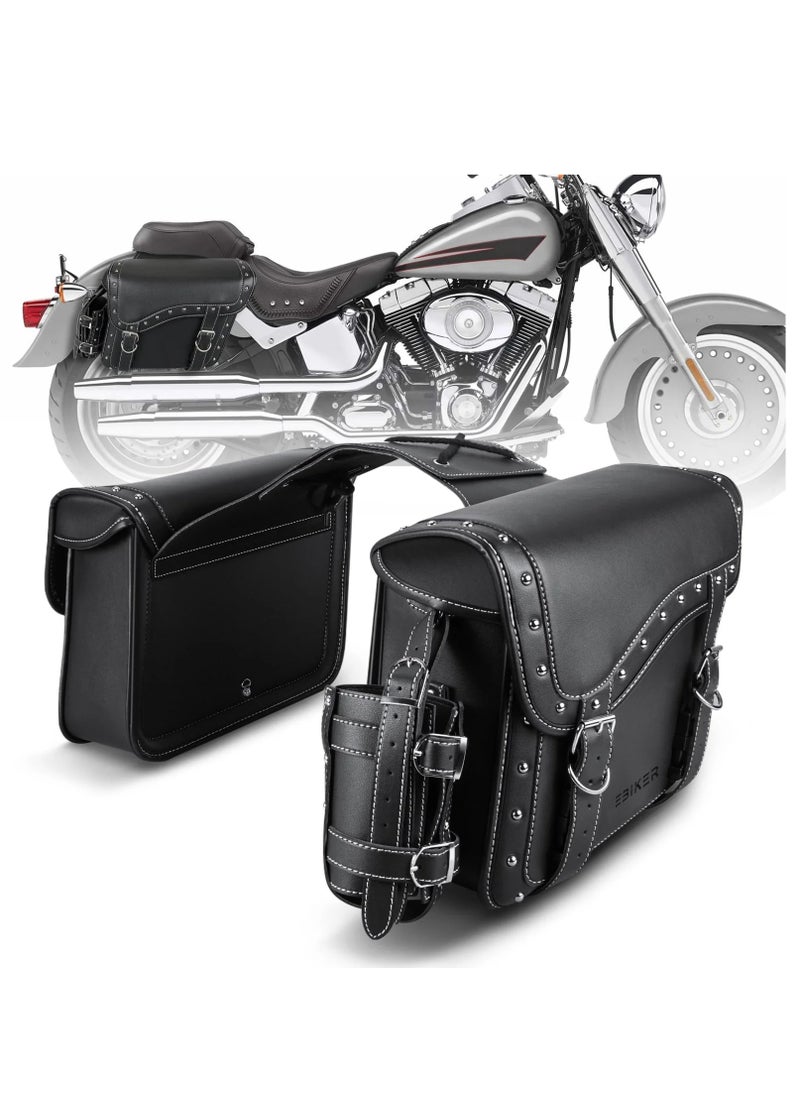 Generic Motorcycle Saddle Bags, PU leather Motorcycle Saddlebags, Reinforced Straps & Saddle Piece, with Cup Holder, Throw Over Saddle Bags Side Bags Universal Motorcycle Accessories, BlACK  - Image 3