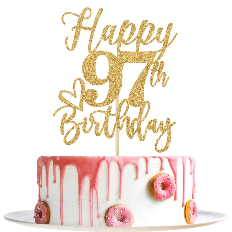 Yotawebery Happy 97th Birthday Cake Topper  97th Birthday Decorations for Men/Women  Cheers to 97 Years  97 Fabulous  97th Happy Birthday Party Supplies Gold Glitter - Image 1