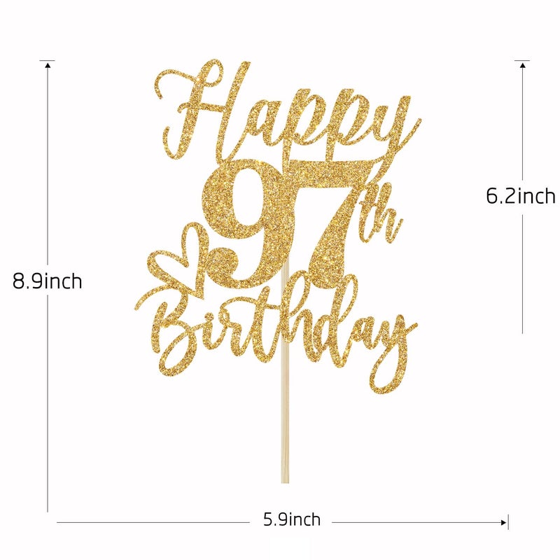 Yotawebery Happy 97th Birthday Cake Topper  97th Birthday Decorations for Men/Women  Cheers to 97 Years  97 Fabulous  97th Happy Birthday Party Supplies Gold Glitter - Image 2