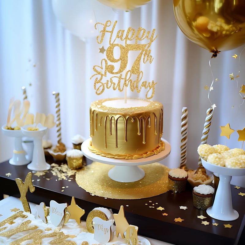 Yotawebery Happy 97th Birthday Cake Topper  97th Birthday Decorations for Men/Women  Cheers to 97 Years  97 Fabulous  97th Happy Birthday Party Supplies Gold Glitter - Image 3
