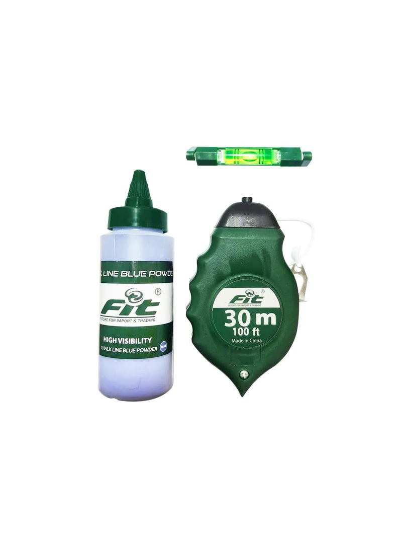 FIT Chalk Line 30 m Economic + Blue Powder + Spirit Level (Check Line) – Model 49030320