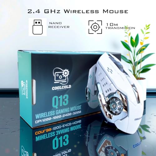 COOLCOLD Gaming Mouse | Rechargeable, Wireless Gaming Mouse | with Type c OTG Dongle, 2.4Ghz RGB Lights Mice, Upto 2400 DPI 6 Button, 4 Color Breathing Lights, Distance-10m, (White) - Image 4