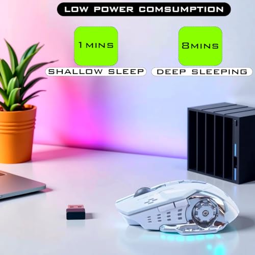 COOLCOLD Gaming Mouse | Rechargeable, Wireless Gaming Mouse | with Type c OTG Dongle, 2.4Ghz RGB Lights Mice, Upto 2400 DPI 6 Button, 4 Color Breathing Lights, Distance-10m, (White) - Image 5