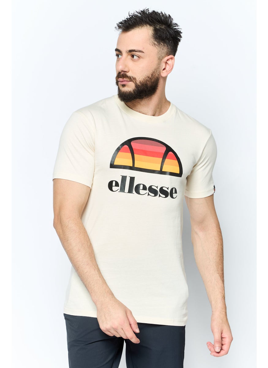 Ellesse Men Crew Neck Short Sleeve Brand Logo T Shirt, Off White  - Image 1