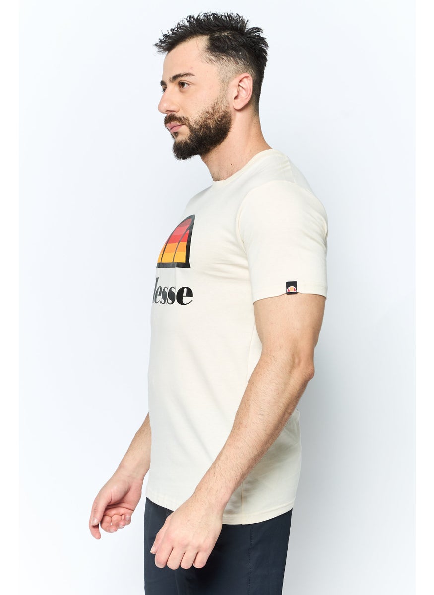 Ellesse Men Crew Neck Short Sleeve Brand Logo T Shirt, Off White  - Image 3