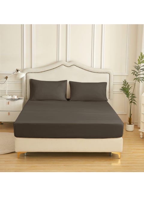 Bedding Fitted Sheet 2-Pcs Twin Size Solid Bed Sheet Set Fits(120x200CM) With Pillowcases And 30 CM Extra Deep Brushed Microfiber Bed Sheet,Charcoal Grey