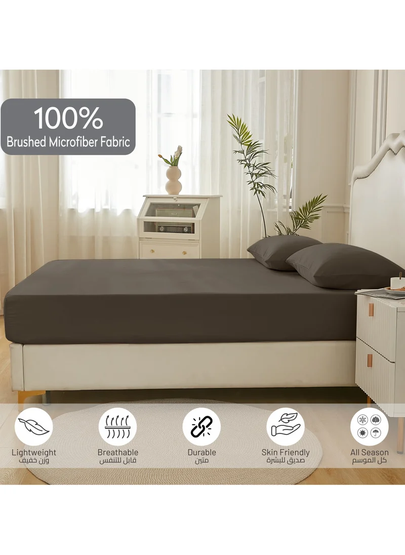 Donetella Bedding Fitted Sheet 2-Pcs Twin Size Solid Bed Sheet Set Fits(120x200CM) With Pillowcases And 30 CM Extra Deep Brushed Microfiber Bed Sheet,Charcoal Grey