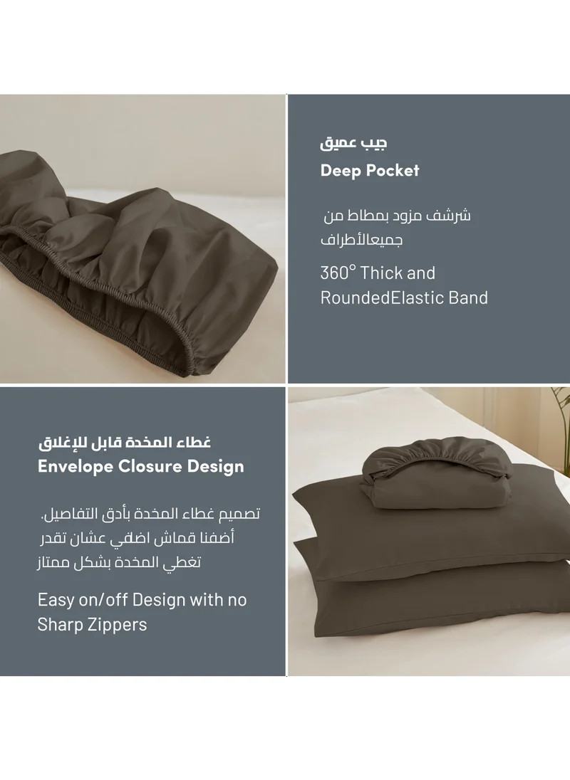 Donetella Bedding Fitted Sheet 2-Pcs Twin Size Solid Bed Sheet Set Fits(120x200CM) With Pillowcases And 30 CM Extra Deep Brushed Microfiber Bed Sheet,Charcoal Grey
