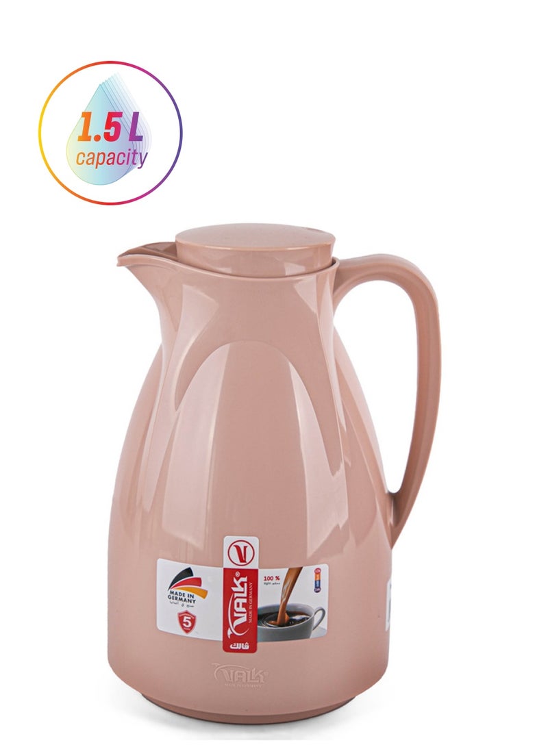 Valk Vacuum Flask With Double Wall Glass 1.5 Liter  Wide Mouth With Anti-Leakage Cap Double Walled Travel Mug  Mocca Color - Image 1