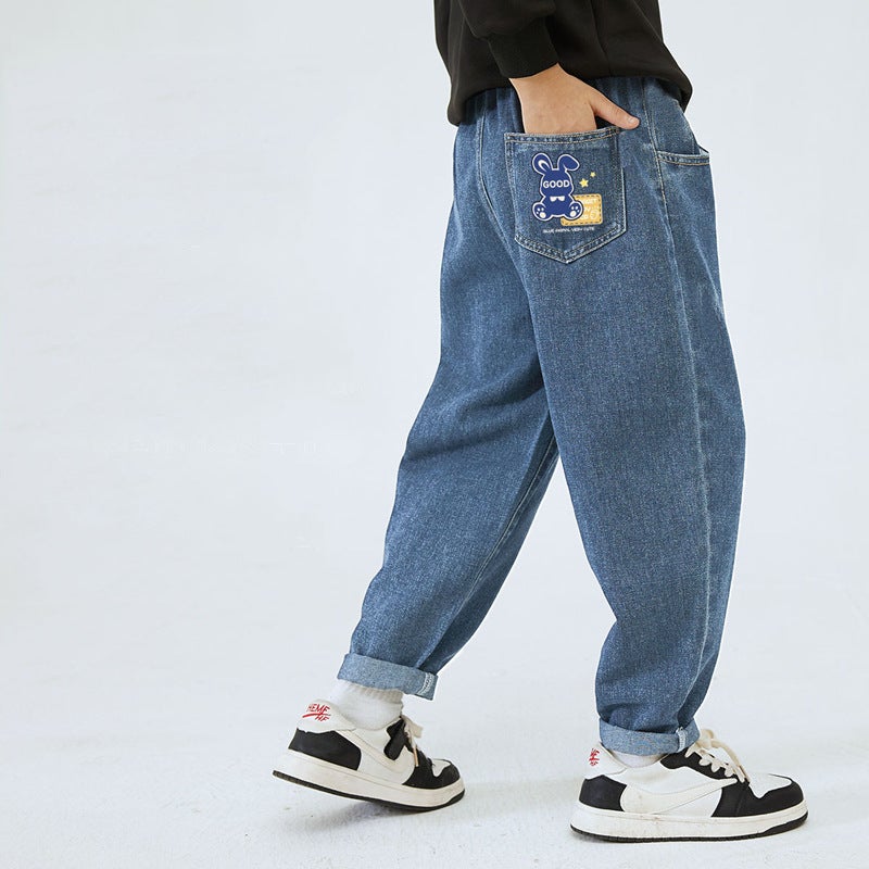 New Children'S Clothing Handsome Cartoon Jeans Factory Volume Of Large Children Loose Boys Jeans - Image 1