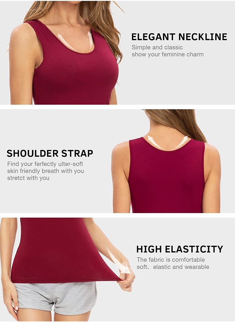 Mesery - Mesery Women's Cotton Stretch Plain Tank Top - Maron - Image 1