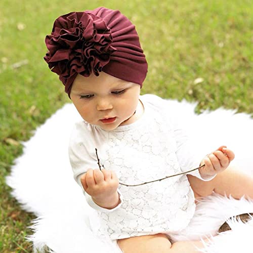 Angla 8 Pack Solid Cotton Turban Hats Large Flower Hair Bows Knot Wide Headwraps Beanie Muslim Islamic India Cap Bonnet Hat for Newborn Infant Toddlers Kids Baby Girls - Image 4