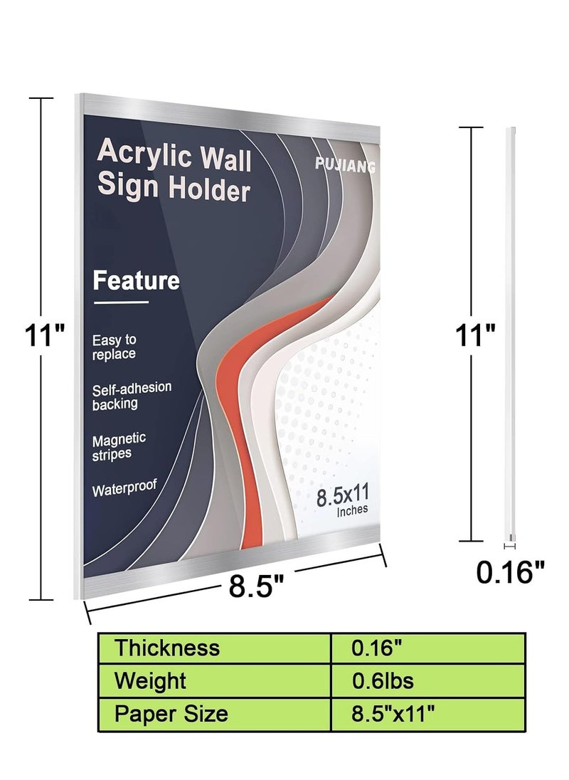 Excefore A4 Acrylic Sign Holder Wall Mount, Plastic Display Frames with Adhesive Tape and Magnetic Strip, Clear for Door/Window/Office/Home- No Drilling 6pack 8.5 x 11  - Image 5