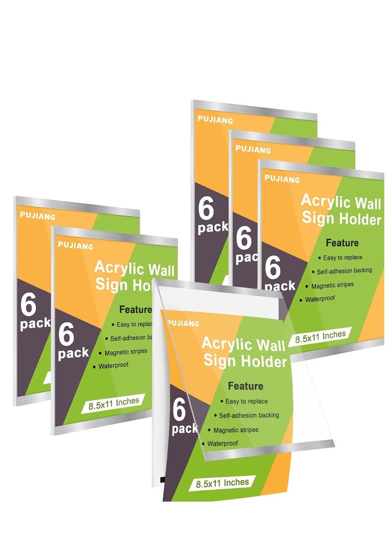 Excefore A4 Acrylic Sign Holder Wall Mount, Plastic Display Frames with Adhesive Tape and Magnetic Strip, Clear for Door/Window/Office/Home- No Drilling 6pack 8.5 x 11  - Image 1