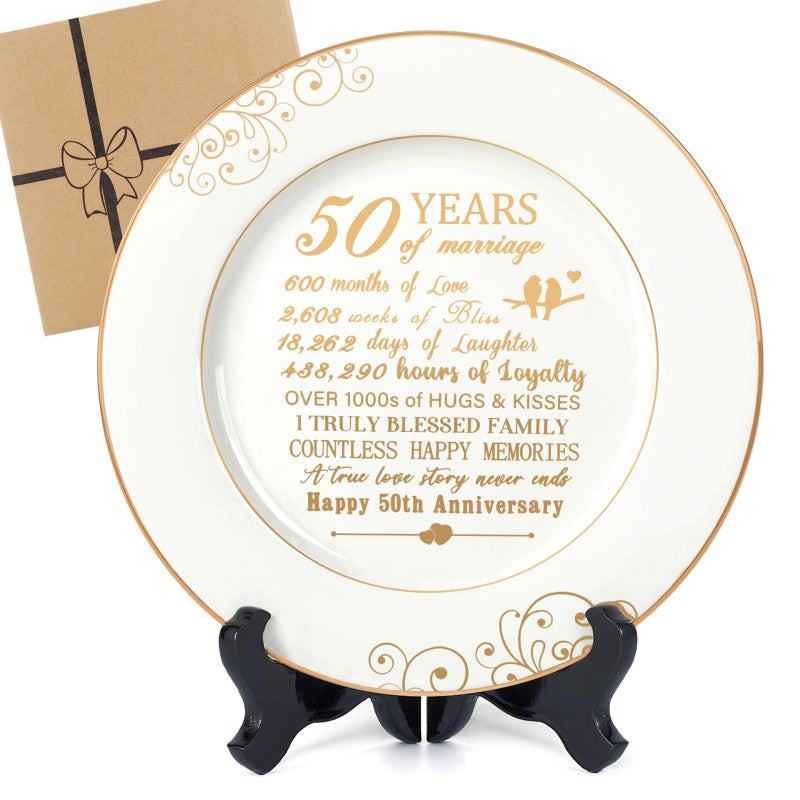 Urllinz 50th Anniversary Plate with 24k Gold Foil  50 Year Anniversary Wedding Gifts for Couples Parents Happy Marriage Decorations for Him Her Ceramic 9