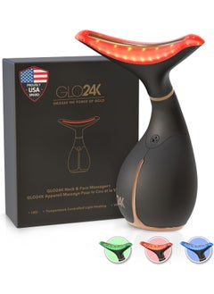 GLO24K UNLEASH THE POWER OF GOLD GLO24K Red Light Beauty Device for Face and Neck. Based on Triple Action L E D, Thermal, and Vibration Technologies. 