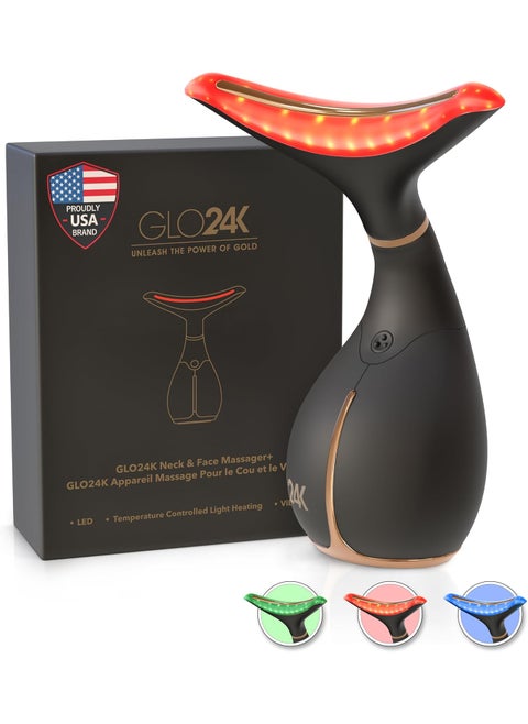 GLO24K Red Light Beauty Device for Face and Neck. Based on Triple Action L E D, Thermal, and Vibration Technologies.