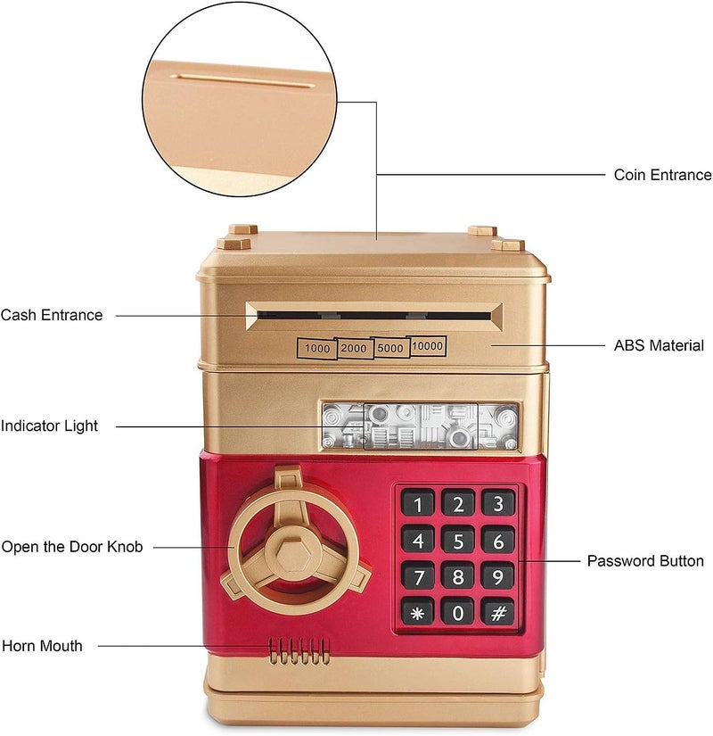 Piggy Bank, Electronic ATM Password Cash Coin Can Auto Scroll Paper Money Saving Box Toy Gift for Kids (Gold) - Image 4