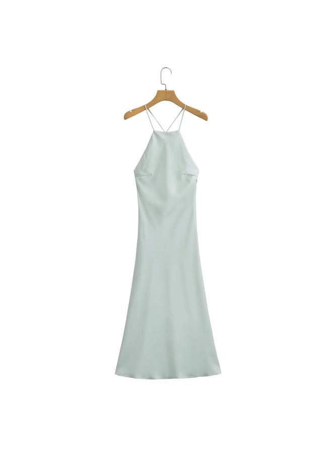 European And American Style Women's Summer New Sling Silk Satin Texture Dress 9588