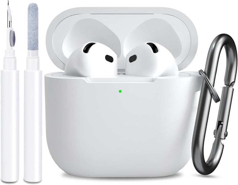 CERLINK AirPods 4 Case Cover Soft Silicone Material 2024, Full Protective Case Cover for Apple Airpods 4 with Anti-Lost Keychain (White with Pen) - Image 1