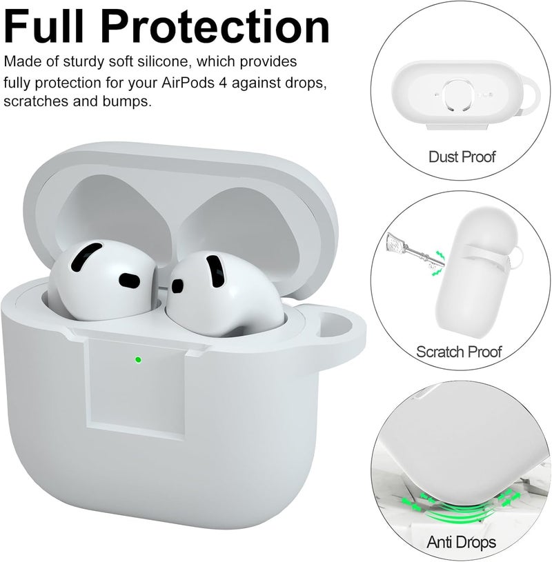 CERLINK AirPods 4 Case Cover Soft Silicone Material 2024, Full Protective Case Cover for Apple Airpods 4 with Anti-Lost Keychain (White with Pen) - Image 3