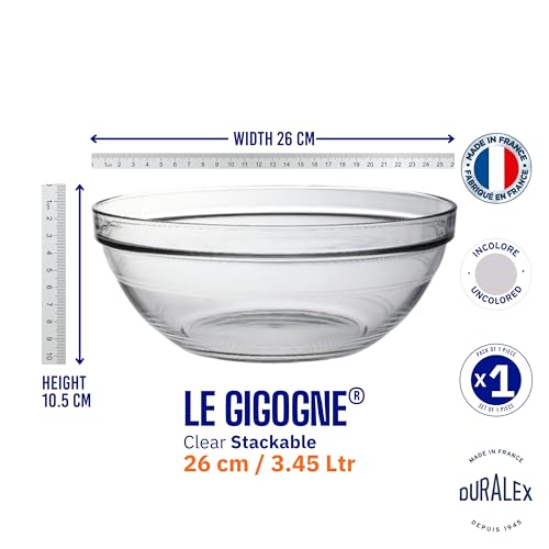 Duralex® France Gigogne Clear Stackable Glass Bowl 3.45L | 1 Bowl | Use for Dough, Batter, Mixing & More | Scratch-Resistant, Durable, Microwave & Dishwasher Safe - Image 5