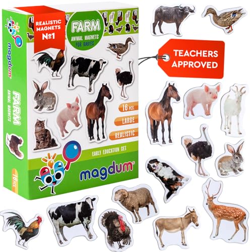 magdum Fridge Magnets for Toddlers - Magdum - 16 Farm Animal Magnets for Refrigerator - Magnetic Animals for Children - Realistic magnets for Kids – Learning Set - Baby Educational Gift - Image 1