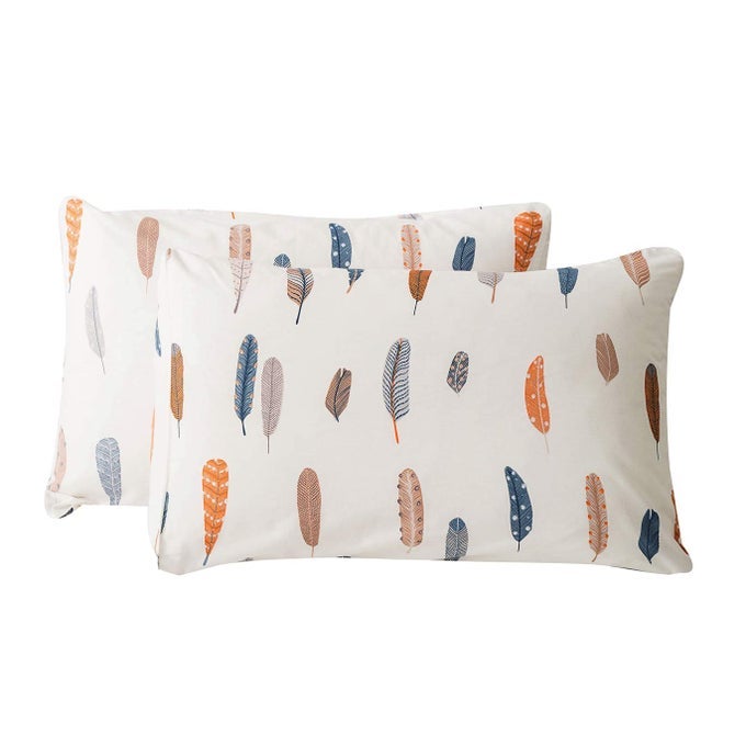 100 COTTON PILLOWCASES KING SIZE SET OF 2 MULTICOLORED FEATHER LEAVES PATTERN BED PILLOW COVERS ENVELOPE CLOSURE END PILLOW ENCASEMENT SOFT DURABLE COMFORTABLE EASY CARE 20 IN X 36 IN