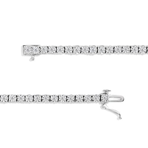 Original Classics .925 Sterling Silver 1.0 Cttw Miracle-Set Diamond Round Faceted Bezel Tennis Bracelet (I-J Color, I3 Clarity) - 7" - Image 3
