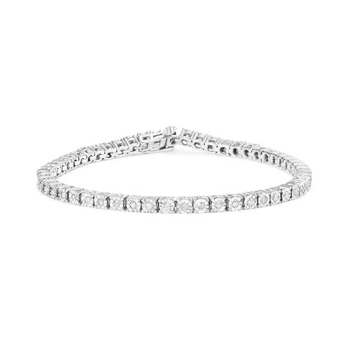 Original Classics .925 Sterling Silver 1.0 Cttw Miracle-Set Diamond Round Faceted Bezel Tennis Bracelet (I-J Color, I3 Clarity) - 7" - Image 1