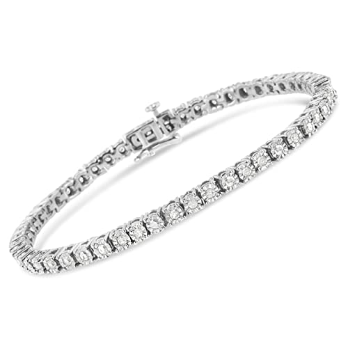 Original Classics .925 Sterling Silver 1.0 Cttw Miracle-Set Diamond Round Faceted Bezel Tennis Bracelet (I-J Color, I3 Clarity) - 7" - Image 2