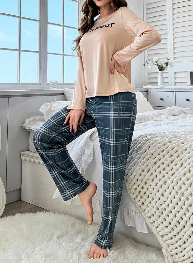 Take Two Multi Take Two Slogan Text T-Shirt and Check Pyjama Set for Women | Best Price UAE