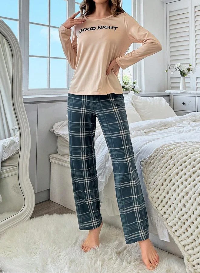 Take Two Multi Take Two Slogan Text T-Shirt and Check Pyjama Set for Women | Best Price UAE