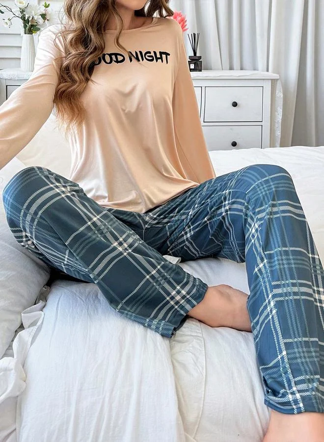 Take Two Multi Take Two Slogan Text T-Shirt and Check Pyjama Set for Women | Best Price UAE