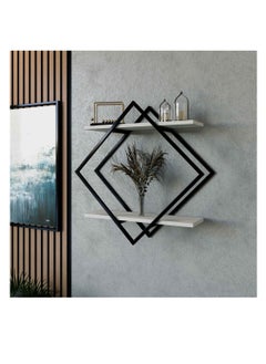 Stylish Home SHRAF-H10-1 wall shelf, metal frame and white wood 30x120x90 cm  - Image 1