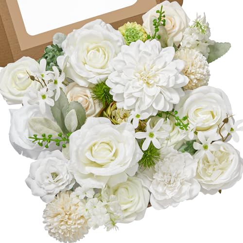 Serwalin Artificial Flowers Fake White Flowers Silk Cake Flowers for DIY Wedding Bouquets Centerpieces and Floral Arrangements Bridal Shower Party Home Decor