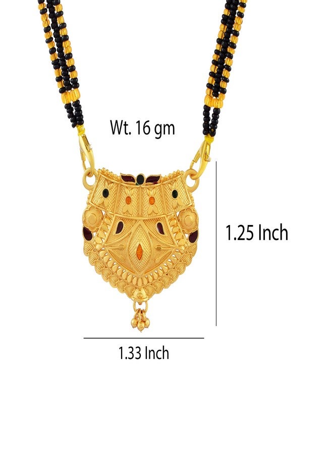 DULCI Traditional Gold-Plated Mangalsutra with Floral Motif Pendant & Black Beads - Image 3