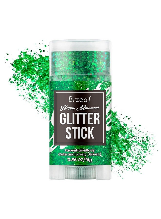 Brzeaf Waterproof Green Glitter Stick, Chunky Glitter for Face/Body/Hair/Eyes/Lip, Singer Concert Music Rave Festival, Glitter Stick Makeup & Face Glitter Gel for Women Men 0.56 OZ - Image 1