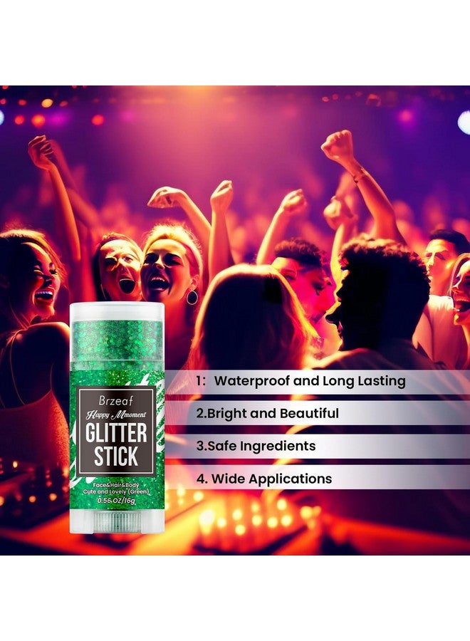 Brzeaf Waterproof Green Glitter Stick, Chunky Glitter for Face/Body/Hair/Eyes/Lip, Singer Concert Music Rave Festival, Glitter Stick Makeup & Face Glitter Gel for Women Men 0.56 OZ - Image 4