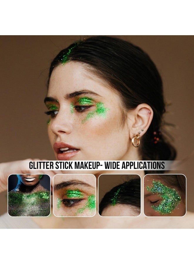 Brzeaf Waterproof Green Glitter Stick, Chunky Glitter for Face/Body/Hair/Eyes/Lip, Singer Concert Music Rave Festival, Glitter Stick Makeup & Face Glitter Gel for Women Men 0.56 OZ - Image 3