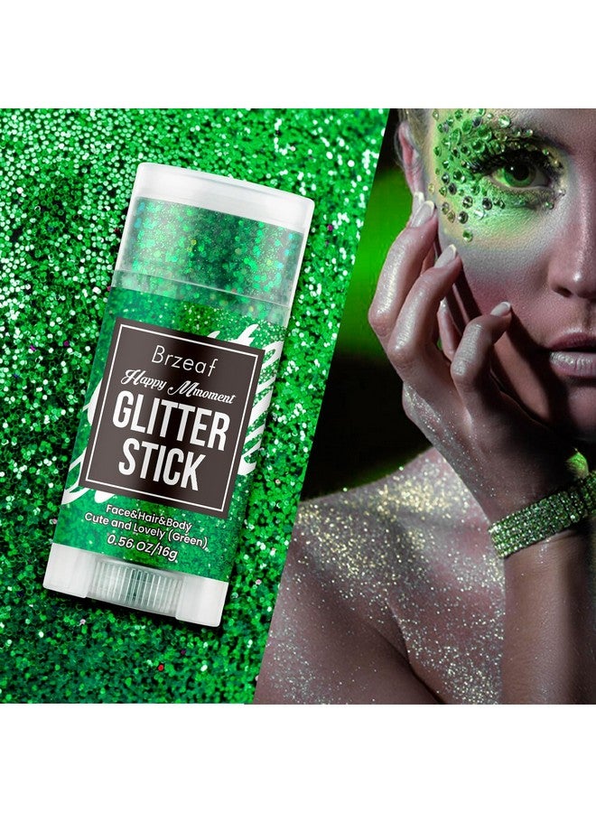 Brzeaf Waterproof Green Glitter Stick, Chunky Glitter for Face/Body/Hair/Eyes/Lip, Singer Concert Music Rave Festival, Glitter Stick Makeup & Face Glitter Gel for Women Men 0.56 OZ - Image 2